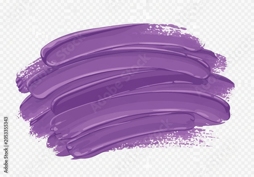 Abstract purple paint brush strokes with glossy highlights and thick impasto texture isolated on transparent background. Vector illustration of violet oil or acrylic paint smear.