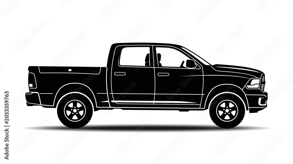 Fototapeta premium Black pickup truck isolated on white background in side view