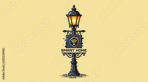 Stylized old-fashioned street lamp with smart technology