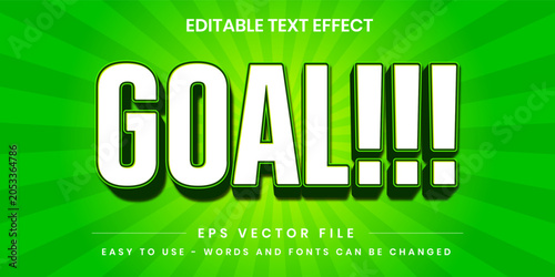 Goal white and green athletic 3D editable text effect on sunburst background