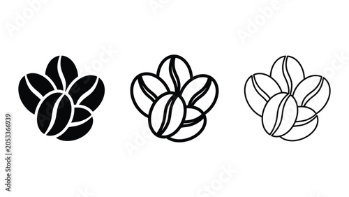 Coffee beans icon silhouette vector outline and line art
