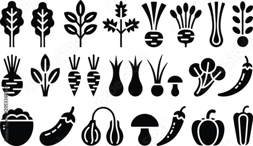 Slika na platnu Assorted vegetable solid silhouette icon collection with vegetable silhouette nu