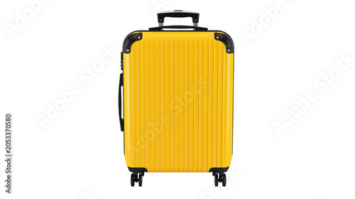 фотографія Bright yellow ribbed suitcase with black accents, isolated on transparent backgr