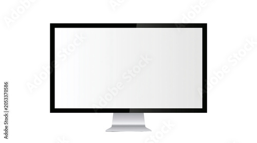 Foto Sleek black computer monitor with thin bezel and silver stand, isolated on trans