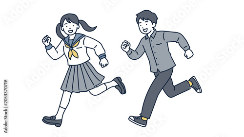 Konstfotografi Happy Students Running Together In Uniforms Illustrative Vector Concept Depictin