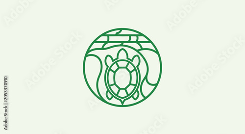 фотографія A green turtle illustration in a circle on a light green background