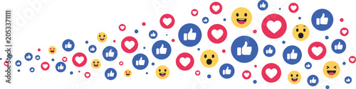 Social Media Reactions Banner with Like, Heart, and Emoji Icons