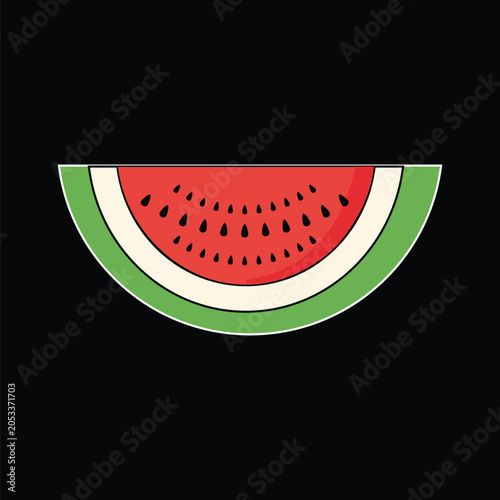 Fresh Watermelon Slice Vector Illustration on Black Background - Cartoon Summer Fruit Clipar