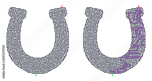 U shaped geometric maze puzzle with highlighted solution path
