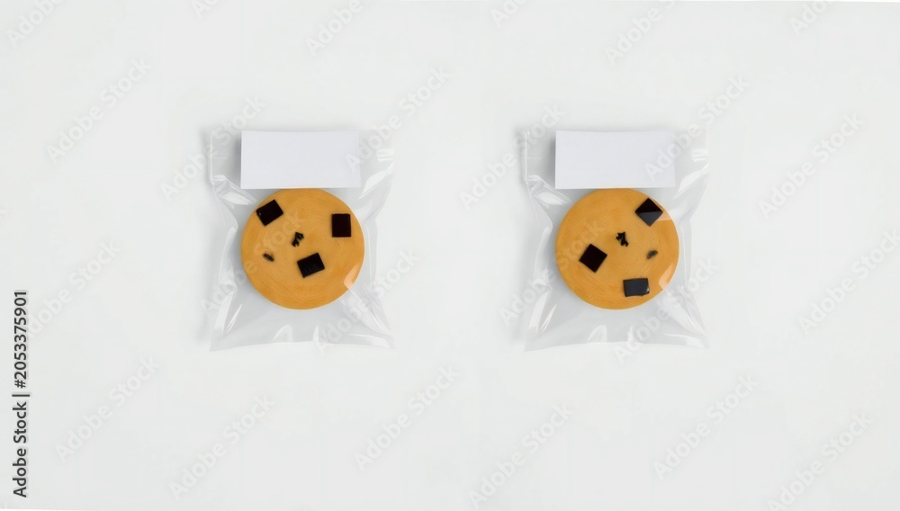 Fototapeta premium Two individually wrapped chocolate chip cookies