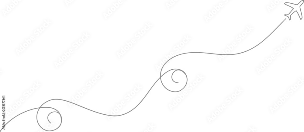 Obraz premium Minimalist airplane flight path, curved plane trail line, travel eps vector Editable Vector