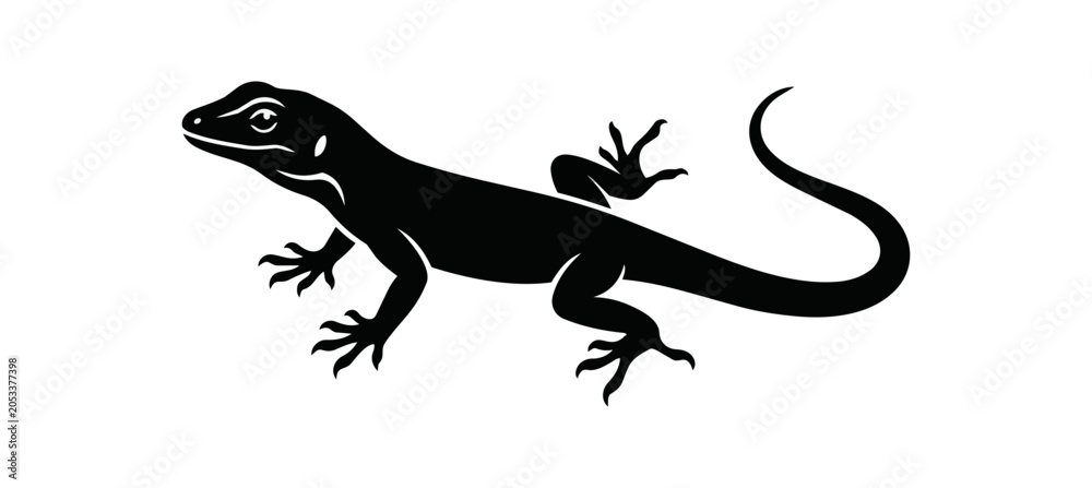 Obraz premium Black Silhouette of a Lizard on a White Background.