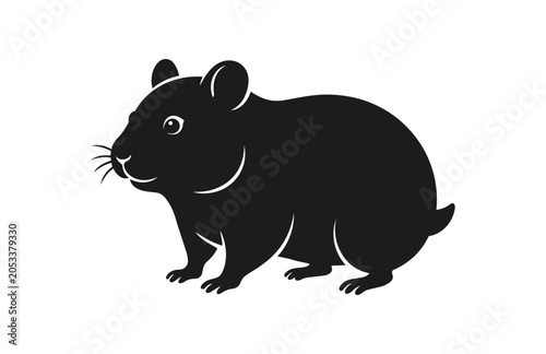 Black Silhouette of a Cute Hamster Standing Profile View.