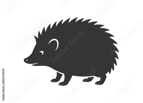 Silhouette of a Cute Hedgehog Walking Side View.