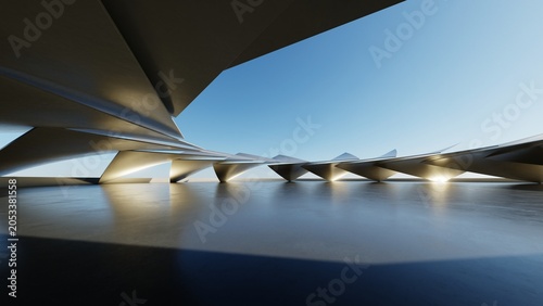 Abstract architecture background, Concrete structure building is on empty cement floor, Scene for car presentation, Modern Exterior, 3D rendering