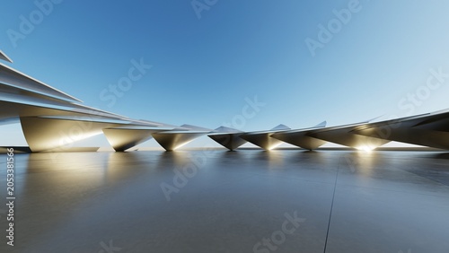 Abstract architecture background, Concrete structure building is on empty cement floor, Scene for car presentation, Modern Exterior, 3D rendering