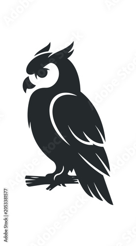 Stylized Silhouette of an Owl Perched on a Branch.