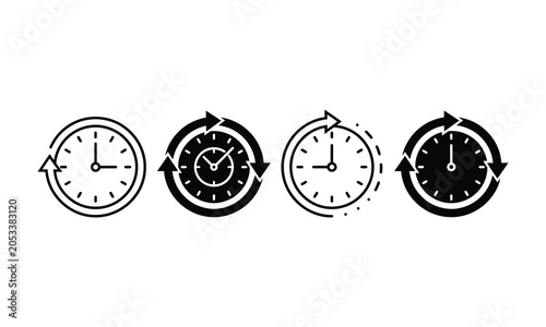 Bild auf Leinwand Collection of circular clock icons with circular arrows indicating time flow