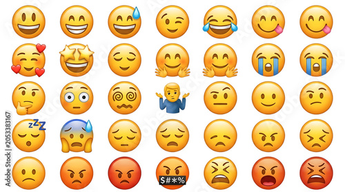 Billede på lærred Collection of various emojis on a transparent background