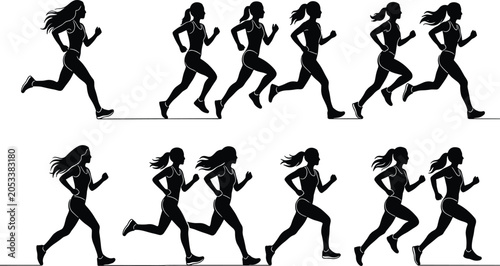 Foto Silhouette illustration of athlete running sequence, showing stride progression