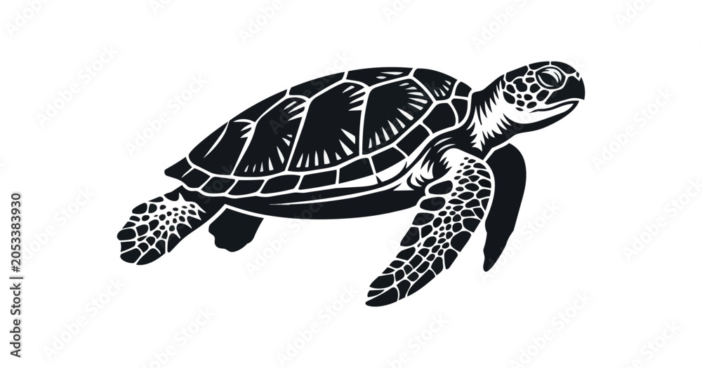 Fototapeta premium Detailed Silhouette of a Sea Turtle Swimming Gracefully.
