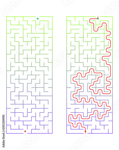Printable rectangle shaped maze with answers for kids on a transparent background for activity books, magazines and table games
