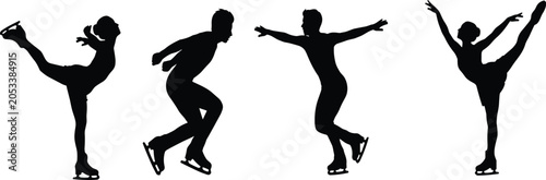 Silhouette illustration of figure skaters in elegant ice skating poses