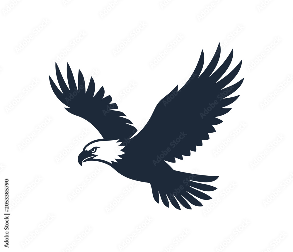 Fototapeta premium Silhouette of a majestic eagle in flight with wings spread wide.