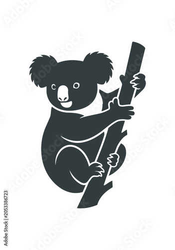 Cute Koala Climbing Tree Branch Silhouette Graphic.