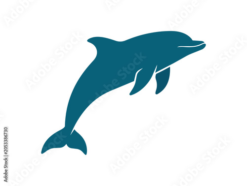 Blue Silhouette of a Dolphin Leaping Gracefully.