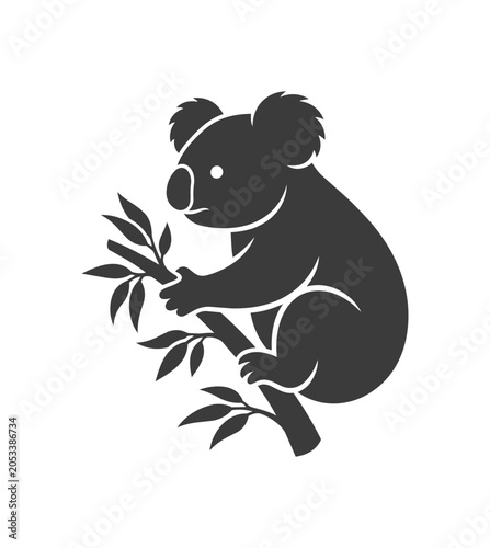 Stylized Silhouette of a Koala Clinging to a Eucalyptus Branch.