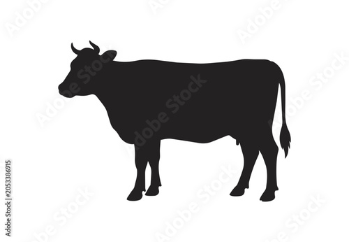 Silhouette of a Standing Cow Facing Left.