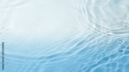 澄んだ青い水面に広がる美しい波紋と気泡のテクスチャ背景、爽やかな夏コスメのバナーに最適な水面バックドロップ Abstract Clear Blue Water Ripple Texture Background, Clean and Refreshing Water Surface Backdrop with Bubbles for Cosmetics Banner