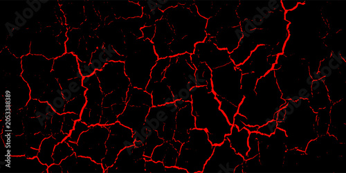 Abstract cracked lava texture background with glowing red veins on a deep black surface. Ideal for sci-fi designs, gaming visuals, horror themes, or dramatic poster art