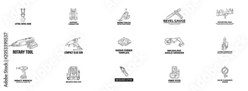 Canvas-taulu Industrial Tools and Construction Equipment Icon Set