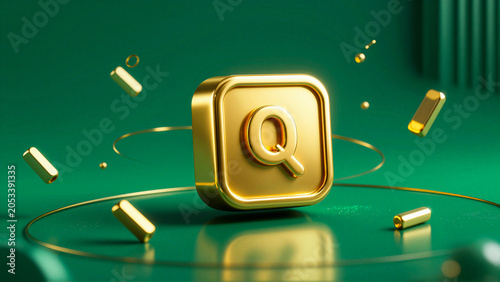 Modern 3D Gold Letter Q Icon for Business Branding