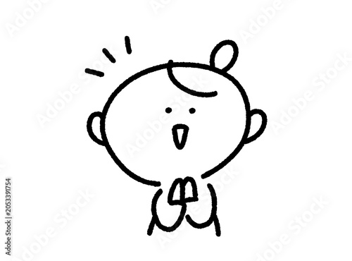 気がつくかわいい手描きの女性の白黒線画（アイデア・ひらめき・思い付く）