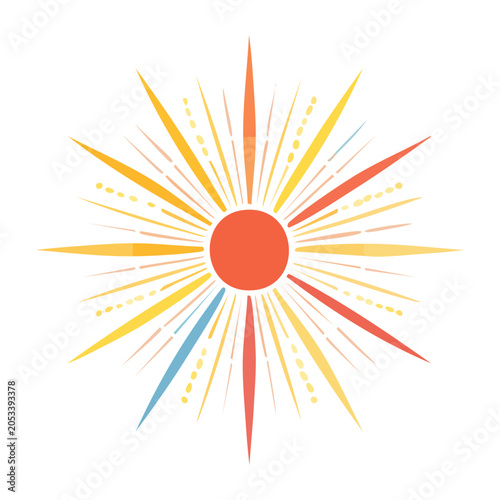 Vibrant sunburst with red center and colorful rays