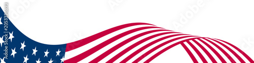 Abstract Waving American Flag Ribbon Banner on Isolated White Background