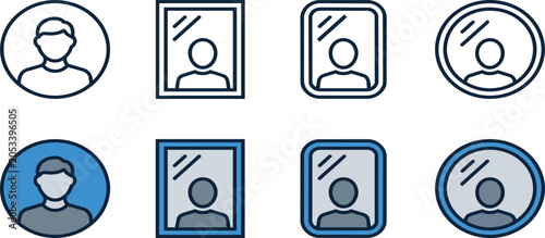 Fotografie Minimalist vector graphic set showing human profile icons inside various geometr