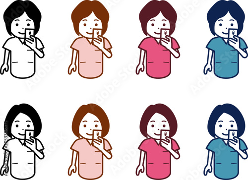 [髪型・色違い] スマホを見る女性看護師のアイコン。その2