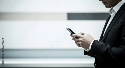 Man In A Business Suit Texting On A Mobile Phone