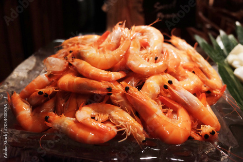 Fresh Steamed shrimp in black plate