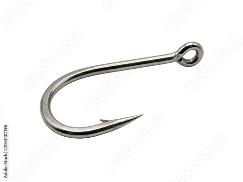 Classic sharp steel fishing hook providing essential tackle asset for angling marketing and outdoor sports promotion
