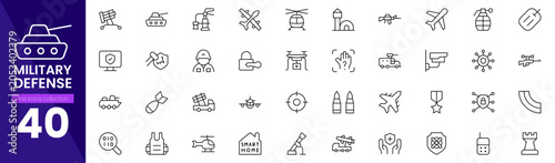 Obraz na plátně Military defense line icons collection, armed forces outline icons set, vector illustration