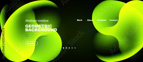 Foto Bright green abstract shapes dominate dark background