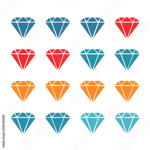 Set of colorful diamond icons in flat design style