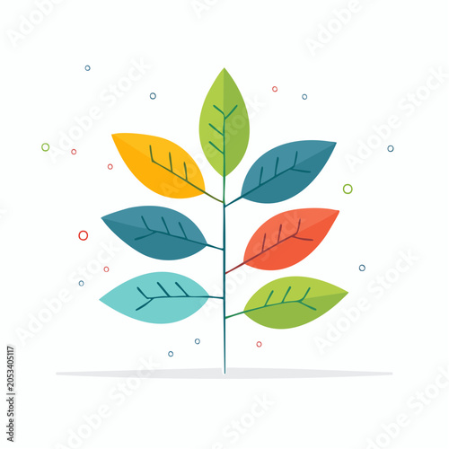 Stylized Plant with Colorful Leaves and Dots