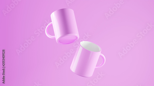 фотографія Double Pink Purple floating mugs on a Pink Purple background
