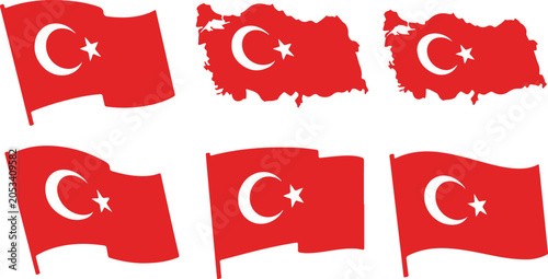 Photos Set of turkey flag icons and map illustration isolated on white background